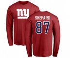 New York Giants #87 Sterling Shepard Red Name & Number Logo Long Sleeve T-Shirt