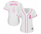 Women's Los Angeles Angels of Anaheim #4 Brandon Phillips Replica White Fashion Cool Base Baseball Jersey