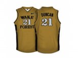 Wake Forest Demon Deacons Tim Duncan #21 College Basketball Throwback Jersey - Gold
