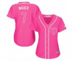 Women's Minnesota Twins #7 Joe Mauer Authentic Pink Fashion Cool Base Baseball Jersey
