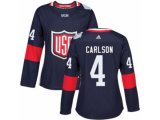 Women Adidas Team USA #4 John Carlson Premier Navy Blue Away 2016 World Cup Hockey Jersey