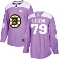 Boston Bruins #79 Jeremy Lauzon Authentic Purple Fights Cancer Practice NHL Jersey