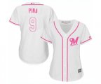 Women's Milwaukee Brewers #9 Manny Pina Replica White Fashion Cool Base Baseball Jersey