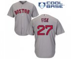 Boston Red Sox #27 Carlton Fisk Replica Grey Road Cool Base Baseball Jersey