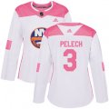 Women New York Islanders #3 Adam Pelech Authentic White Pink Fashion NHL Jersey