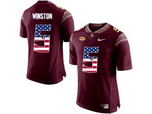 2016 US Flag Fashion-2016 Men\'s Florida State Seminoles Jameis Winston #5 College Football Limited Jersey - Red