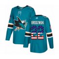 San Jose Sharks #22 Jonny Brodzinski Authentic Teal Green USA Flag Fashion Hockey Jersey