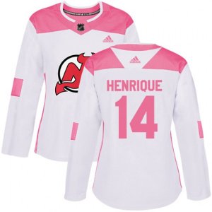 Women New Jersey Devils #14 Adam Henrique Authentic White Pink Fashion NHL Jersey