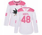 Women Adidas San Jose Sharks #48 Tomas Hertl Authentic White Pink Fashion NHL Jersey
