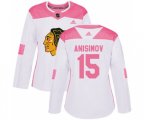 Women's Chicago Blackhawks #15 Artem Anisimov Authentic White Pink Fashion NHL Jersey