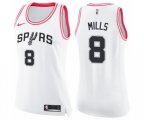 Women's San Antonio Spurs #8 Patty Mills Swingman White Pink Fashion Basketball Jersey