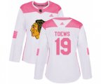 Women's Chicago Blackhawks #19 Jonathan Toews Authentic White Pink Fashion NHL Jersey