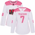 Women Ottawa Senators #7 Brady Tkachuk Authentic White Pink Fashion NHL Jersey