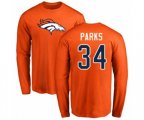 Denver Broncos #34 Will Parks Orange Name & Number Logo Long Sleeve T-Shirt