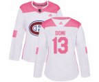 Women Montreal Canadiens #13 Max Domi Authentic White Pink Fashion NHL Jersey