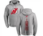 New Jersey Devils #1 Keith Kinkaid Ash Backer Pullover Hoodie
