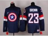 NHL Olympic Team USA #23 Dustin Brown Navy Blue Captain America Fashion Stitched Jerseys