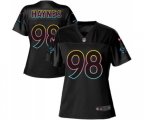 Women Carolina Panthers #98 Marquis Haynes Game Black Fashion Football Jersey