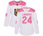 Women Vegas Golden Knights #24 Oscar Lindberg Authentic White Pink Fashion NHL Jersey