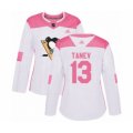 Women Pittsburgh Penguins #13 Brandon Tanev Authentic White Pink Fashion Hockey Jersey