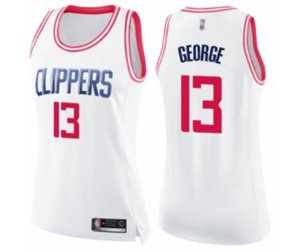 Women\'s Los Angeles Clippers #13 Paul George Swingman White Pink Fashion Basketball Jersey