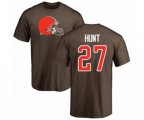 Cleveland Browns #27 Kareem Hunt Brown Name & Number Logo T-Shirt
