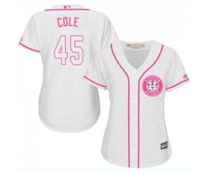 Women\'s Houston Astros #45 Gerrit Cole Authentic White Fashion Cool Base Baseball Jersey