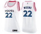 Women's Minnesota Timberwolves #22 Andrew Wiggins Swingman White Pink Fashion Basketball Jersey