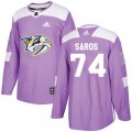 Nashville Predators #74 Juuse Saros Authentic Purple Fights Cancer Practice NHL Jersey