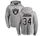 Oakland Raiders #34 Bo Jackson Ash Name & Number Logo Pullover Hoodie