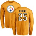 Pittsburgh Steelers #25 Artie Burns Gold Name & Number Logo Long Sleeve T-Shirt