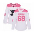 Women St. Louis Blues #68 Andreas Borgman Authentic White Pink Fashion Hockey Jersey