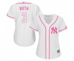 Women's New York Yankees #3 Babe Ruth Authentic White Fashion Cool Base Baseball Jersey