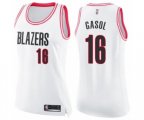 Women's Portland Trail Blazers #16 Pau Gasol Swingman White Pink Fashion Basketball Jersey