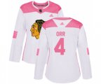 Women's Chicago Blackhawks #4 Bobby Orr Authentic White Pink Fashion NHL Jersey