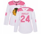 Women's Chicago Blackhawks #24 Martin Havlat Authentic White Pink Fashion NHL Jersey