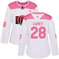 Women Ottawa Senators #28 Paul Carey Authentic White Pink Fashion NHL Jersey