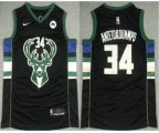 Milwaukee Bucks #34 Giannis Antetokounmpo Black 2021 Nike Swingman Stitched Jersey With NEW Sponsor Logo
