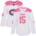 Women Montreal Canadiens #15 Chris Terry Authentic White Pink Fashion NHL Jersey