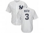 New York Yankees #3 Babe Ruth Authentic White Team Logo Fashion MLB Jersey