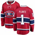 Montreal Canadiens #1 Jacques Plante Authentic Red Home Fanatics Branded Breakaway NHL Jersey