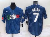 Los Angeles Dodgers #7 Julio Urias Navy Blue Pinstripe 2020 World Series Cool Base Nike Jersey