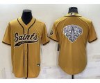 New Orleans Saints Gold Team Big Logo With Patch Cool Base Stitched Baseball Jersey