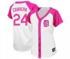 Women's Detroit Tigers #24 Miguel Cabrera Authentic White Pink Splash Fashion Baseball Jersey