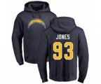 Los Angeles Chargers #93 Justin Jones Navy Blue Name & Number Logo Pullover Hoodie