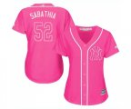 Women's New York Yankees #52 C.C. Sabathia Authentic Pink Fashion Cool Base Baseball Jersey