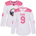 Women Adidas Buffalo Sabres #9 Evander Kane Authentic White Pink Fashion NHL Jersey