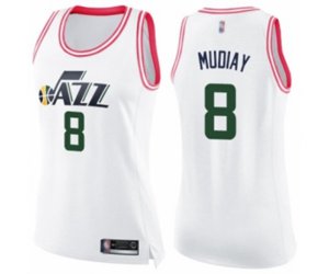 Women\'s Utah Jazz #8 Emmanuel Mudiay Swingman White Pink Fashion Basketball Jersey