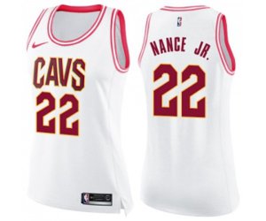 Women\'s Cleveland Cavaliers #22 Larry Nance Jr. Swingman White Pink Fashion Basketball Jersey
