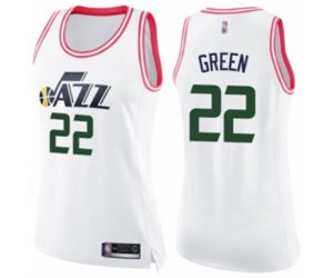 Women\'s Utah Jazz #22 Jeff Green Swingman White Pink Fashion Basketball Jersey